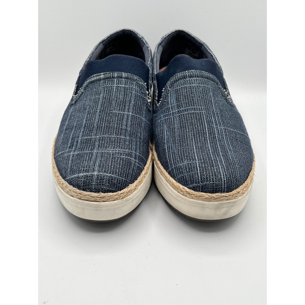 Clarks Collection Women 9W Navy Blue Grid Espadrille Platform Slip On Sneakers
